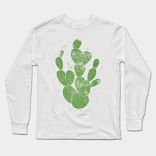 Linocut Cactus #1 Long Sleeve T-Shirt by BiancaGreen